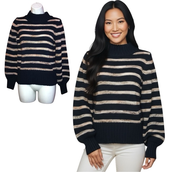 Madewell Wool Blend Striped Bubble Sleeve Sweater - XXS - Picture 10 of 10